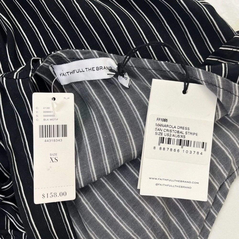 Faithfull the Brand Manarola Dress 2 XS San Cristobal Stripe Black Mini Ruffle - Picture 3 of 8